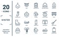 winter linear icon set. includes thin line chapel, christmas sock, winter boots, winter cap, clothes, hot drink, shovel icons for