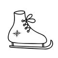 Winter linear skates with snowflake. Vector linear hand drawing in doodle style. For holiday decor, design, decoration