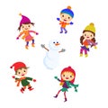 Winter Little girl snowman, Christmas boy snow Royalty Free Stock Photo