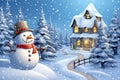 winter lndscape with snowman, AI generated Royalty Free Stock Photo
