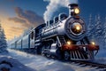 Winter locomotion 3D digital painting of a steam locomotive in snow covered forest Royalty Free Stock Photo