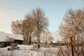 Winter with lots of snow in Russian countryside