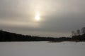 Winter with lots of snow in Russian forest