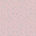 Winter luxury hand drawn seamless pattern print with siver beauty snowflakes. Pink background with gray snow crystals. Happy New