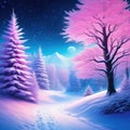 Winter magic wonderland with pink Christmas art