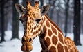 Winter Majesty Portrait of a Majestic Giraffe in the Snowy Wilderness