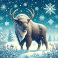 Winter Majesty: A Snowy Evening with a Majestic Reindeer