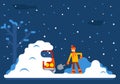 Winter Man Digs Car Out of Snow Background Flat Design Vector Illustration Royalty Free Stock Photo