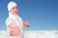 Winter man gesture ok Royalty Free Stock Photo