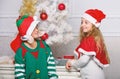 Winter masquerade concept. Merry christmas. Family holiday tradition. Children cheerful celebrate christmas. Siblings Royalty Free Stock Photo