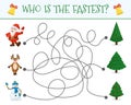 Winter maze for children. Preschool Christmas activity. Worksheet home schooling labyrinth game