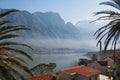 Winter Meditarranean landscape . Montenegro, view of Bay of Kotor and Prcanj town