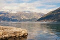 Winter Mediterranean landscape on cloudy day. Montenegro, Adriatic Sea. View of Kotor Bay Royalty Free Stock Photo