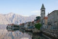 Winter Mediterranean landscape. Montenegro, Bay of Kotor. View of ancient town of Stoliv