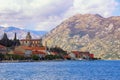 Winter Mediterranean landscape. Montenegro, view of Bay of Kotor and Prcanj town