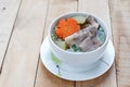 Winter melon soup with pork spare rib on wood background. Royalty Free Stock Photo