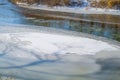 Winter melting river flow through the ice Royalty Free Stock Photo