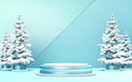 Winter merry Christmas luxury blue and white podium