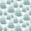 Winter merry christmas seamless nature xmas pattern with cones branch and christmas tree. Floral watercolor texture