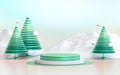 Winter merry Christmas tree with luxury podium