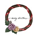 Winter Merry Christmas Wreath Illustration With Festive Holiday Wreath, Merry Christmas Lettering In Middle.