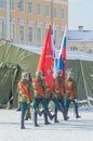 Winter military guard of honor with banners and a standard, Russ Royalty Free Stock Photo