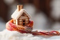 Winter miniature wooden house decor. Generate Ai