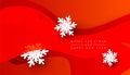 Winter minimalism festive red background with liquid wave shapes and volumetric snowflakes Royalty Free Stock Photo