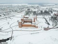 Winter Mir Castle Belarus. View from the drone Royalty Free Stock Photo