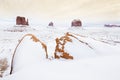 winter The Mittens and Merrick Butte, Monument Valley National P