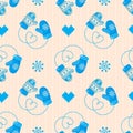 Winter Mittens Seamless Pattern. Blue version. May be used for w