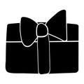 Winter Monochrome Bowed Gift Box Doodle Silhouette