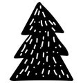 Winter Monochrome Fir Tree Doodle Silhouette