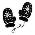 Winter Monochrome Knitted Mitten Doodle Silhouette Royalty Free Stock Photo