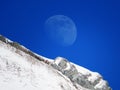 Winter month on the snowy alpine peaks of the Alpstein mountain range above the Toggenburg valley, Alt St. Johann