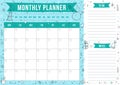 Winter monthly planner with doodle elements. Royalty Free Stock Photo