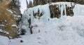 Panorama on Johnston Canyon`s Upper falls with ice climbers , bow river, alberta Canada