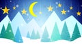 Winter moon landscape stars snow mountains with paper Merry Christmas Happy New Year