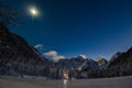 Winter moonlight on the lakes of Fusine