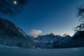 Winter moonlight on the lakes of Fusine