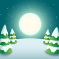 Winter moonlight landscape - vector illustration Royalty Free Stock Photo