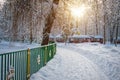 Winter morning in the city park of Khmelnitsky Royalty Free Stock Photo