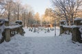 Winter morning in the Manor Park in the town of IÃâowa in western Poland. Lunar Gates.