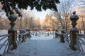 Winter morning in the Manor Park in the town of IÃâowa in western Poland. Lunar Gates.