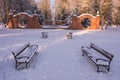 Winter morning in the Manor Park in the town of IÃâowa in western Poland. Lunar Gates.