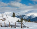 Winter  morning mountain rural snow covered path Royalty Free Stock Photo