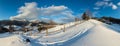 Winter morning mountain rural snow covered path Royalty Free Stock Photo