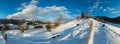 Winter morning mountain rural snow covered path Royalty Free Stock Photo