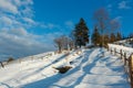 Winter morning mountain rural snow covered path Royalty Free Stock Photo