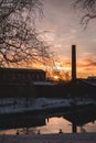 Winter morning at the old spinning mill by the river in Forssa Finland Royalty Free Stock Photo